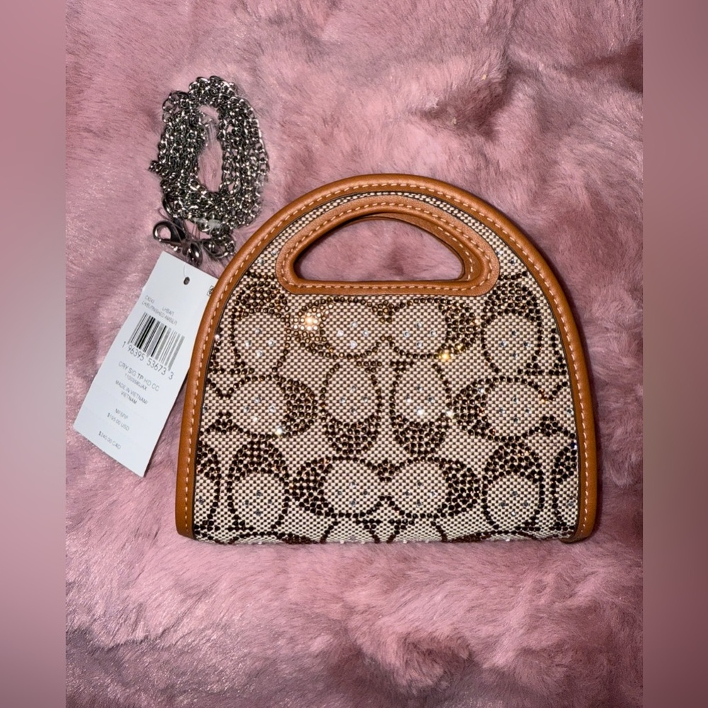 Crystal Signature Jacquard Top Handle Contrast Trim Crossbody Card Case